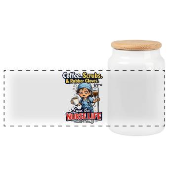 Funny Nurse Life Coffee Scrubs - Panoramic Cookie Jar with Wooden Lid - white - Front