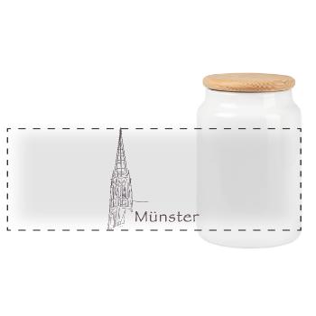 Münster Lambertikirche - Panorama Keksdose mit Holzdeckel - Weiß - Vorne