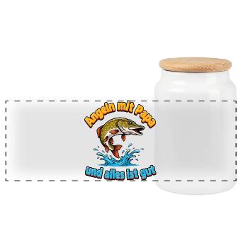 Pêcher avec papa - Boîte à biscuits avec couvercle en bois - blanc - Devant