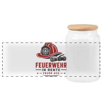 Feuerwehr in Rente Feuer aus – Ruhestand Design - Panorama Keksdose mit Holzdeckel - Weiß - Vorne
