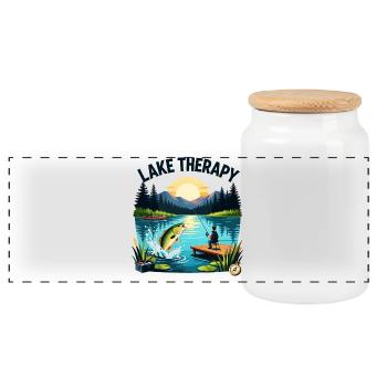 Lake Therapy Sunset Fishing - Panoramic Cookie Jar with Wooden Lid - white - Front