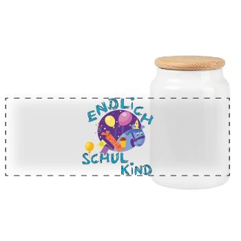 Endlich Schulkind  - Panorama Keksdose mit Holzdeckel - Weiß - Vorne