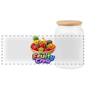 The Fruity Crew Fruit Theme - Panoramic Cookie Jar with Wooden Lid - white - Front