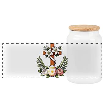 Floral Easter Cross - Panoramic Cookie Jar with Wooden Lid - white - Front