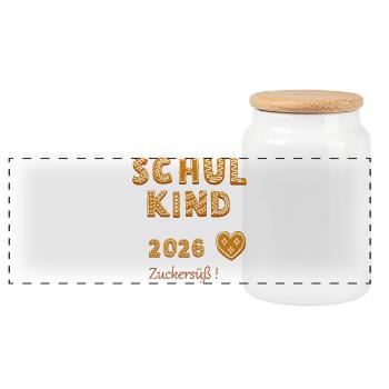 Schulkind 2026 Zuckersüß - Panorama Keksdose mit Holzdeckel - Weiß - Vorne