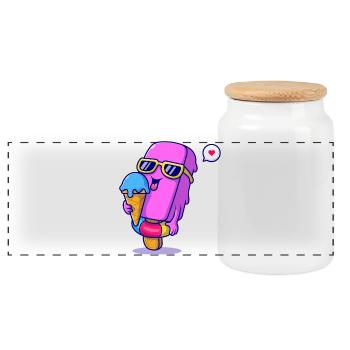 Pink Popsicle in Sunglasses - Panoramic Cookie Jar with Wooden Lid - white - Front