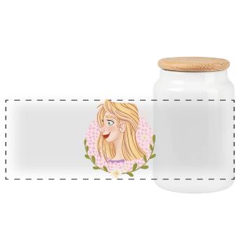 Pastel Blossoms Portrait - Panoramic Cookie Jar with Wooden Lid - white - Front