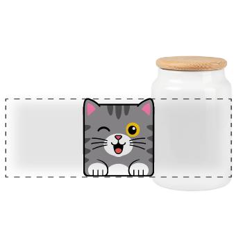 Katze - Panorama Keksdose mit Holzdeckel - Weiß - Vorne