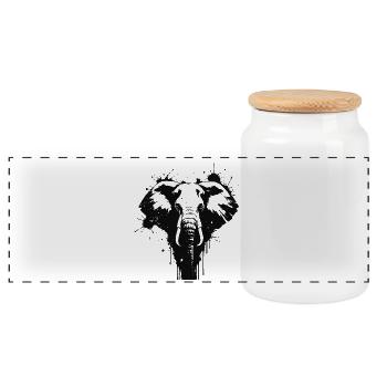 Elephant Art Splash Black - Panorama Keksdose mit Holzdeckel - Weiß - Vorne
