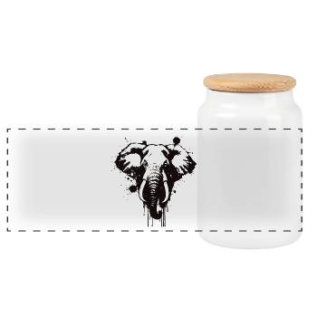 Elephant Grunge Heart Ink - Panoramic Cookie Jar with Wooden Lid - white - Front