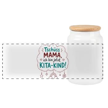 Tschüss Mama – Kita-Kind - Panorama Keksdose mit Holzdeckel - Weiß - Vorne