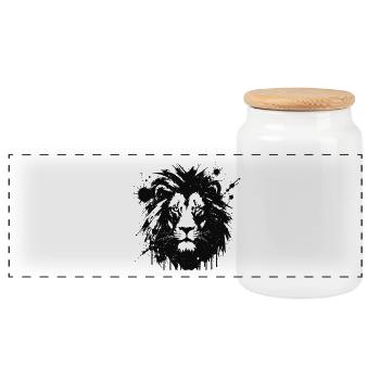 Lion éclaboussures noir - Boîte à biscuits avec couvercle en bois - blanc - Devant
