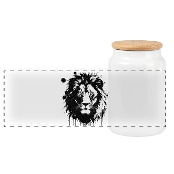 Black Lion Splash Art - Panoramic Cookie Jar with Wooden Lid - white - Front