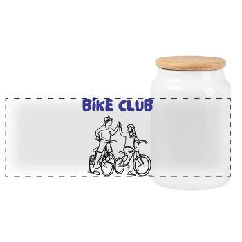 Bike Club Line Drawing - Panoramic Cookie Jar with Wooden Lid - white - Front