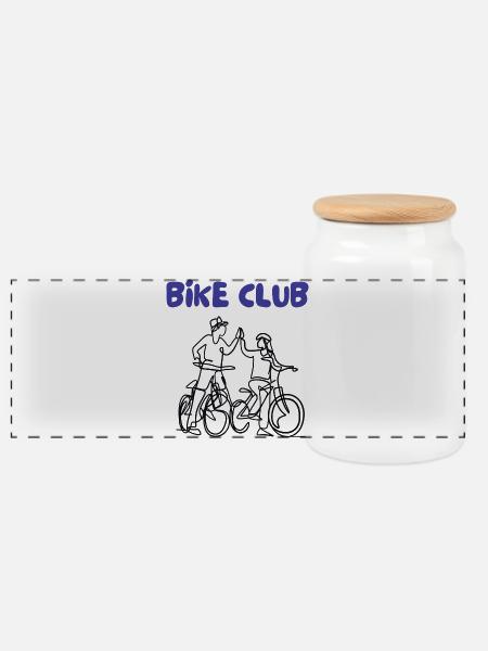 Bike Club Strichzeichnung - Panorama Keksdose mit Holzdeckel - Weiß