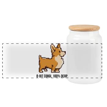 8-Bit Pixel Corgi T-Shirt - Panorama Keksdose mit Holzdeckel - Weiß - Vorne