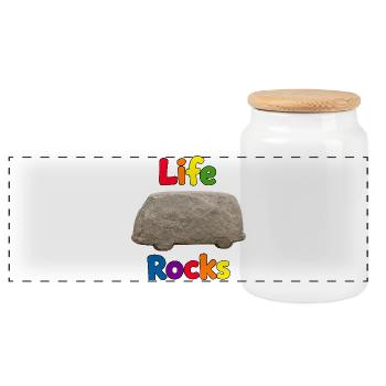 Life Rocks Stone - Panorama Keksdose mit Holzdeckel - Weiß - Vorne