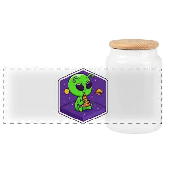 Alien Pizza Scout - Panorama Keksdose mit Holzdeckel - Weiß - Vorne
