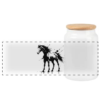 Poney Art Splash Noir - Boîte à biscuits avec couvercle en bois - blanc - Devant