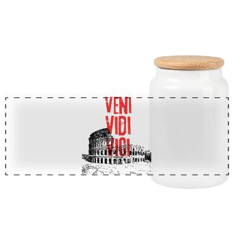 Veni Vidi Vici Distressed Text - Panoramic Cookie Jar with Wooden Lid - white - Front