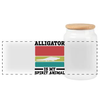 Alligator Vintage Spirit Animal - Panorama Keksdose mit Holzdeckel - Weiß - Vorne