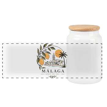Málaga Küstenparadies - Panorama Keksdose mit Holzdeckel - Weiß - Vorne