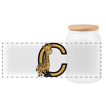 Giraffen mit Buchstabe C - Panorama Keksdose mit Holzdeckel - Weiß - Vorne