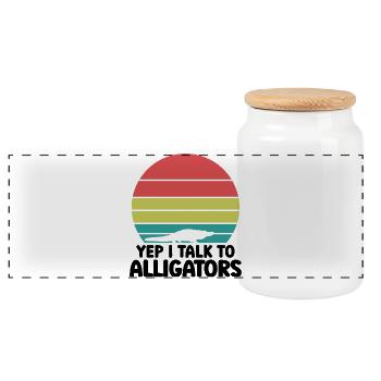 Alligator Silhouette Retro - Panorama Keksdose mit Holzdeckel - Weiß - Vorne