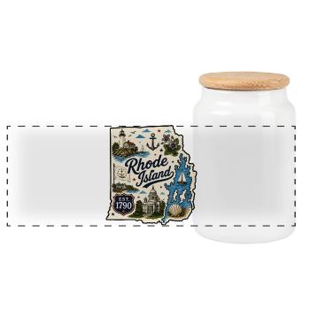 Rhode Island Ocean State Vintage-Aufkleber - Panorama Keksdose mit Holzdeckel - Weiß - Vorne