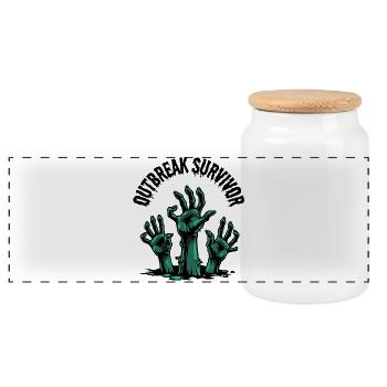 Outbreak Survivor Zombie Hände Horror Geschenk - Panorama Keksdose mit Holzdeckel - Weiß - Vorne