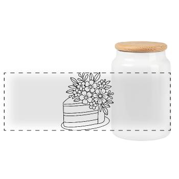 Ein Stueck Kuchen mit Blumen zum ausmalen - Panorama Keksdose mit Holzdeckel - Weiß - Vorne