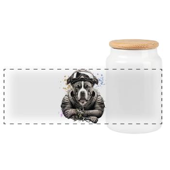 Biker Molosser - 065c - Panoramic Cookie Jar with Wooden Lid - white - Front
