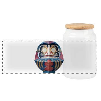 Blumiger Daruma Maskendesign Daruma Origami - Panorama Keksdose mit Holzdeckel - Weiß - Vorne