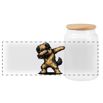 Dabbing Briard - Panoramic Cookie Jar with Wooden Lid - white - Front