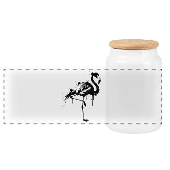 Flamingo Silhouette Schwarzer Spritzer - Panorama Keksdose mit Holzdeckel - Weiß - Vorne
