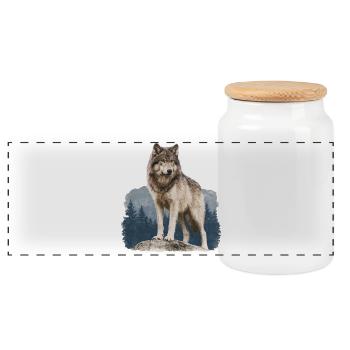 Wolf - Panorama Keksdose mit Holzdeckel - Weiß - Vorne