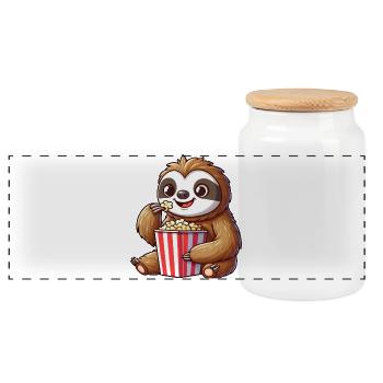 Faultier Popcorn Kino Filme Lustig Niedlich Cool - Panorama Keksdose mit Holzdeckel - Weiß - Vorne