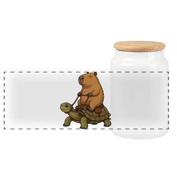 Capybara reitet Schildkröte Cartoon - Panorama Keksdose mit Holzdeckel - Weiß - Vorne