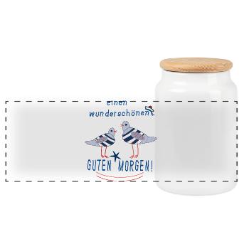 Guten Morgen mit Möwen - Panorama Keksdose mit Holzdeckel - Weiß - Vorne