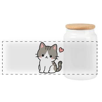 Süßes Kawaii-Kätzchen mit rosa Herz - Panorama Keksdose mit Holzdeckel - Weiß - Vorne