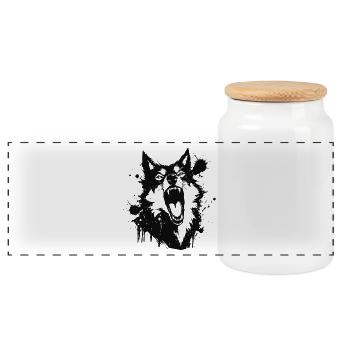 Loup hurlant en éclaboussures noir - Boîte à biscuits avec couvercle en bois - blanc - Devant
