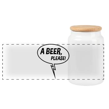 Ein Bier, bitte! (Sprechblase, Trinken, Down B) - Panorama Keksdose mit Holzdeckel - Weiß - Vorne