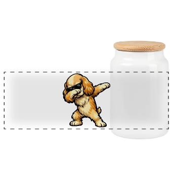 Dabbing American Cocker Spaniel - Panoramic Cookie Jar with Wooden Lid - white - Front