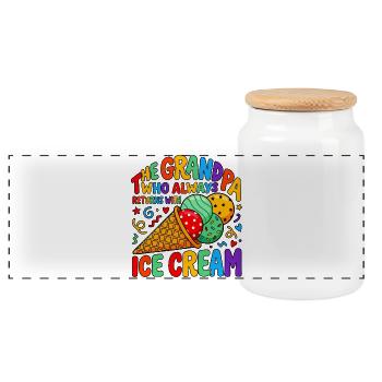 Opa mit Eiscreme - Panoramic Cookie Jar with Wooden Lid - white - Front