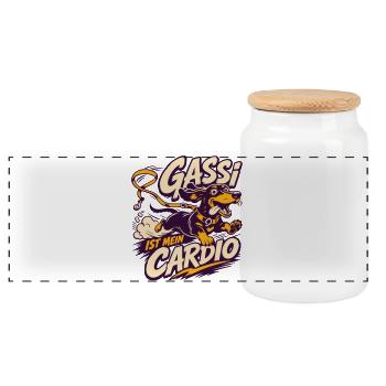 Gassi Ist Mein Cardio – Hundelust - Panorama Keksdose mit Holzdeckel - Weiß - Vorne
