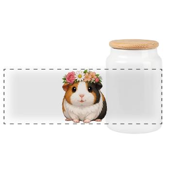 guinea pig - Panoramic Cookie Jar with Wooden Lid - white - Front