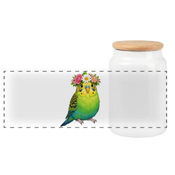 Perruche ondulée - Boîte à biscuits avec couvercle en bois - blanc - Devant