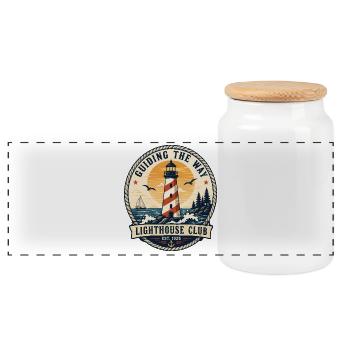 Guiding The Way Lighthouse Club Vintage Design - Panoramic Cookie Jar with Wooden Lid - white - Front