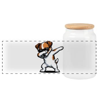 Dabbing Parson Russell Terrier - Panoramic Cookie Jar with Wooden Lid - white - Front