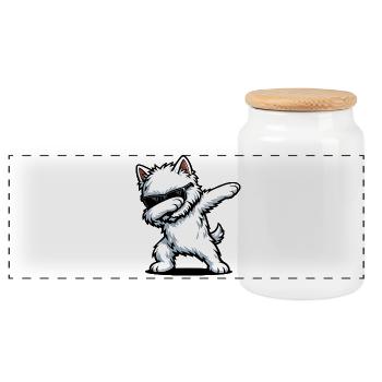 Dabbing West Highland White Terrier - Panoramic Cookie Jar with Wooden Lid - white - Front